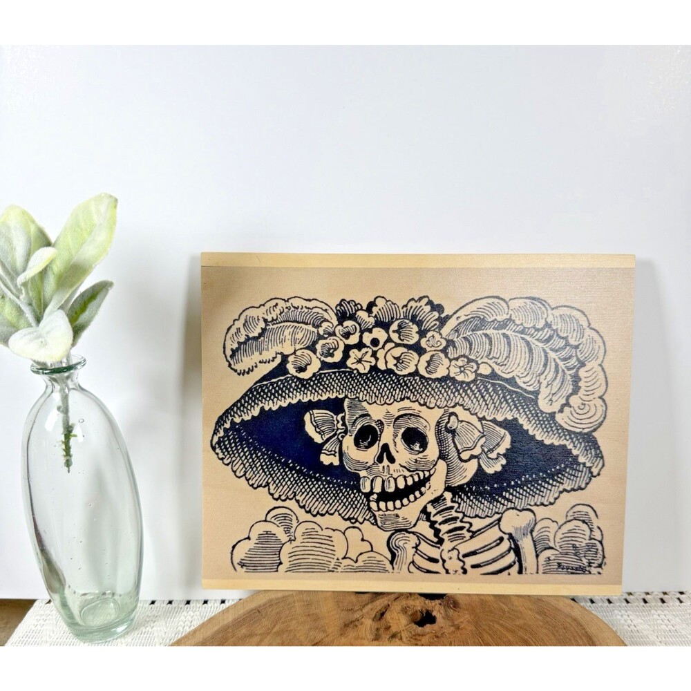 Woodsnap La Calavera Catrina Day of the Dead Wood Print Wall Art 8x10 Sign